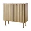 VEVOR Coffee Bar Cabinet, Mid Century Fluted Coffee Bar Table with 2-Tier Storage, Buffet Stand Cabinet with 2 Barn Door, Sideboard Buffet Station for Living Room, Entryway, 31.5 x 14.7 x 31.5 in, Oak