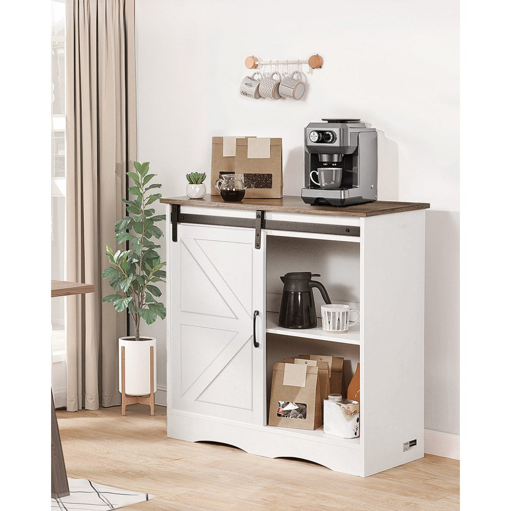 VEVOR Coffee Bar Cabinet, 31.5 x 13.8 x 31.5 in Farmhouse Coffee Bar Cabinet with 3-Tier Storage, Coffee Bar Table with Barn Door, Farmhouse Sideboard Buffet Cabinet for Living Room, Entryway