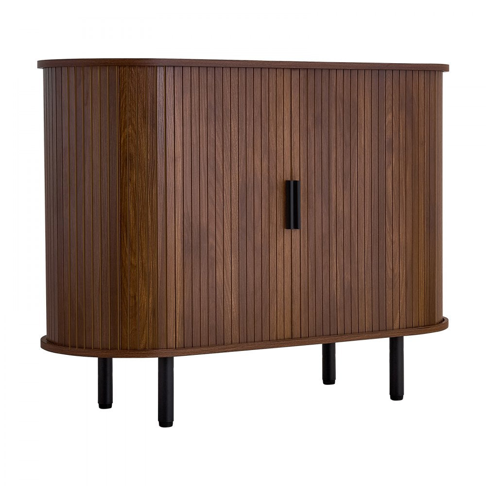 VEVOR Coffee Bar Cabinet, Mid Century Fluted Coffee Bar Table, Buffet Stand Cabinet with 2 Sliding Doors, Sideboard Buffet Station for Living Room, Entryway, Kitchen, 39.3 x 15.7 x 29.5 in, Walnut
