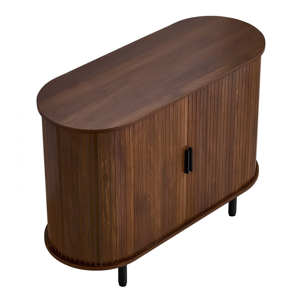 VEVOR Coffee Bar Cabinet, Mid Century Fluted Coffee Bar Table, Buffet Stand Cabinet with 2 Sliding Doors, Sideboard Buffet Station for Living Room, Entryway, Kitchen, 39.3 x 15.7 x 29.5 in, Walnut