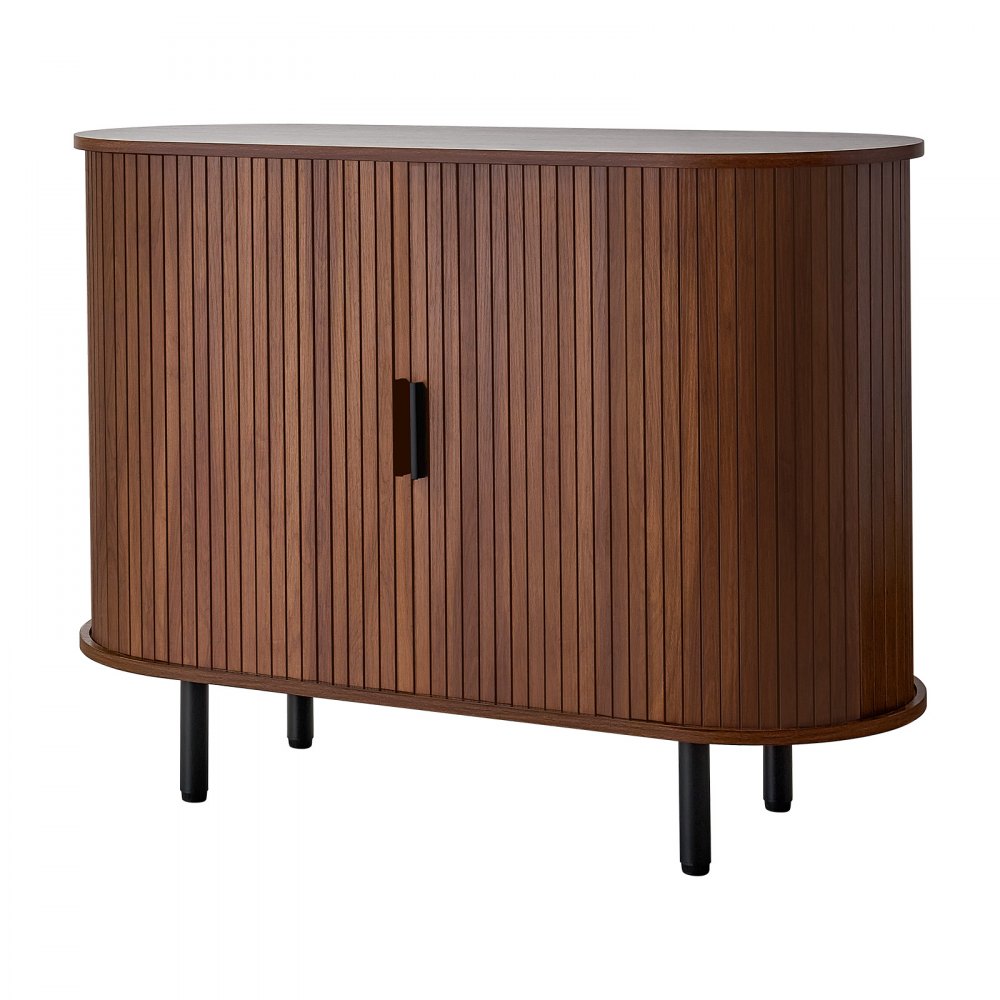 VEVOR Coffee Bar Cabinet, Mid Century Fluted Coffee Bar Table, Buffet Stand Cabinet with 2 Sliding Doors, Sideboard Buffet Station for Living Room, Entryway, Kitchen, 39.3 x 15.7 x 29.5 in, Walnut