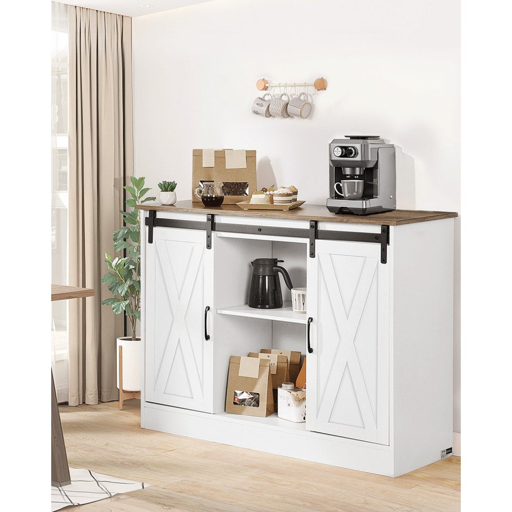 VEVOR Coffee Bar Cabinet, 41.8 x 15.8 x 32.1 in Farmhouse Coffee Bar Cabinet with 3-Tier Storage, Coffee Bar Table with Barn Doors, Farmhouse Sideboard Buffet Cabinet for Living Room, Entryway