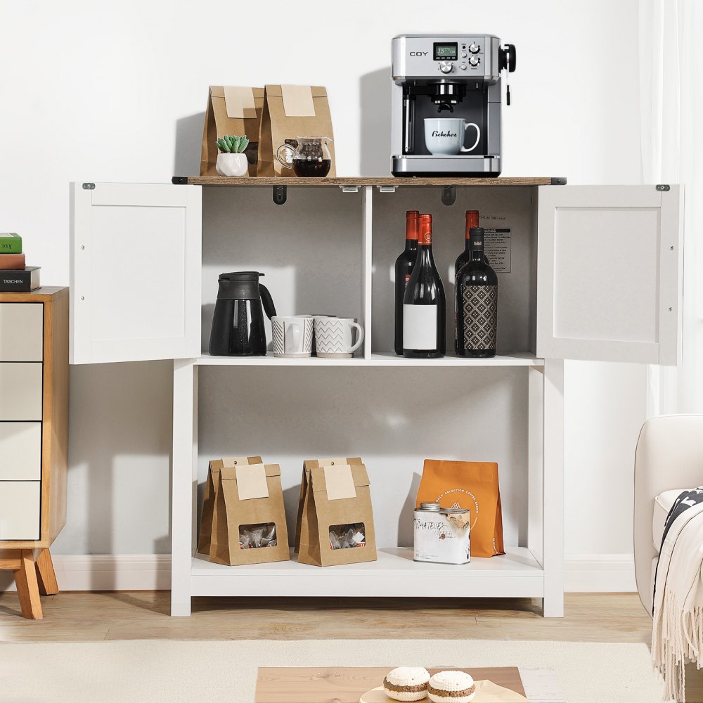VEVOR Coffee Bar Cabinet, 41.8 x 15.8 x 32.1 in Farmhouse Coffee Bar Cabinet with 3-Tier Storage, Coffee Bar Table with Barn Doors, Farmhouse Sideboard Buffet Cabinet for Living Room, Entryway