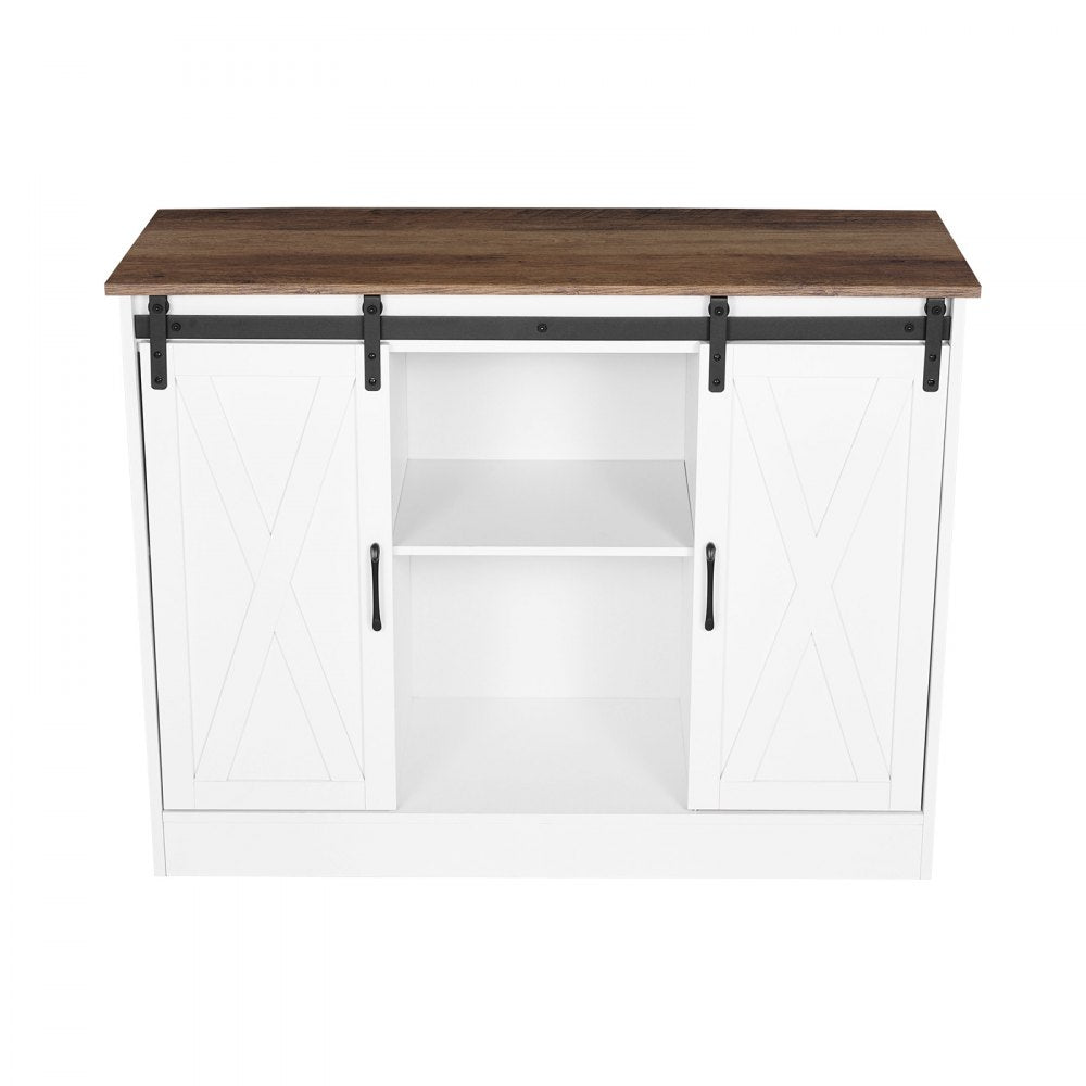 VEVOR Coffee Bar Cabinet, 41.8 x 15.8 x 32.1 in Farmhouse Coffee Bar Cabinet with 3-Tier Storage, Coffee Bar Table with Barn Doors, Farmhouse Sideboard Buffet Cabinet for Living Room, Entryway