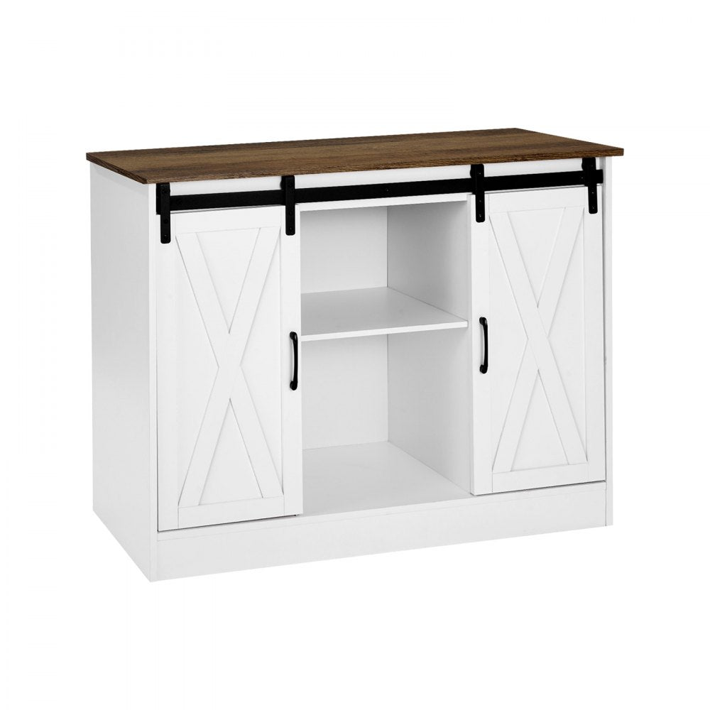 VEVOR Coffee Bar Cabinet, 41.8 x 15.8 x 32.1 in Farmhouse Coffee Bar Cabinet with 3-Tier Storage, Coffee Bar Table with Barn Doors, Farmhouse Sideboard Buffet Cabinet for Living Room, Entryway