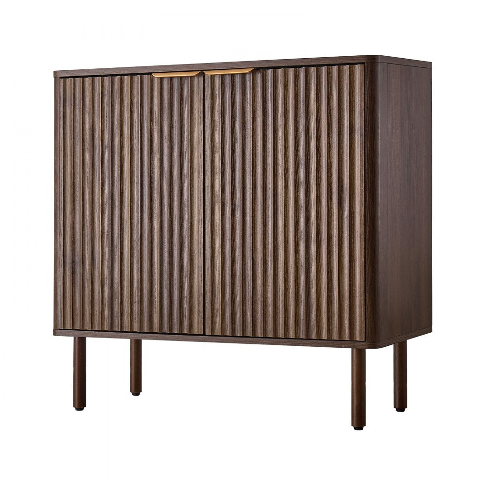 VEVOR Coffee Bar Cabinet, Mid Century Fluted Coffee Bar Table with 2-Tier Storage, Buffet Stand Cabinet with Barn Door, Sideboard Buffet Station for Living Room, Entryway, 31.5 x 14.7 x 31.5 in Walnut