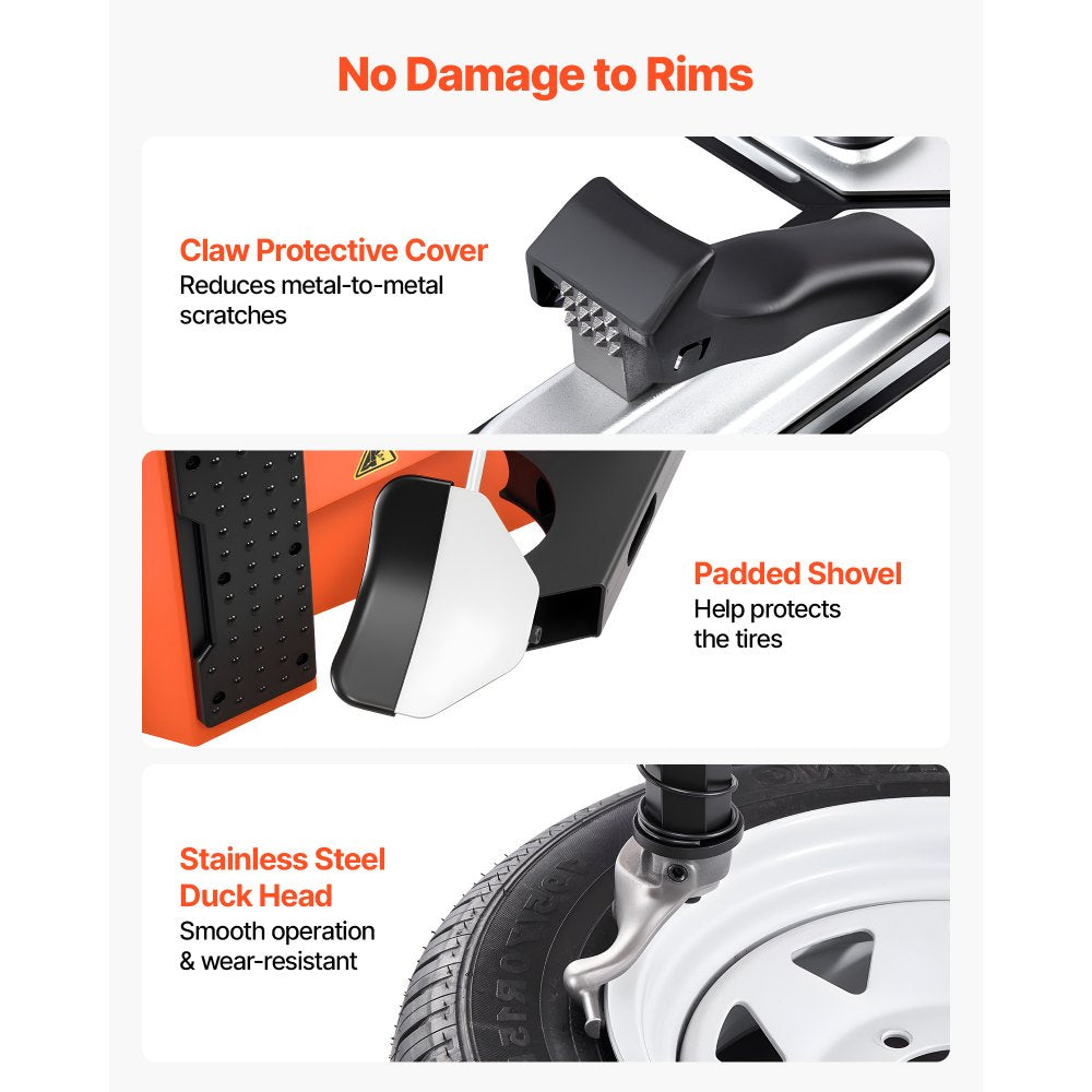 VEVOR Tire Changer Machine, 2HP/1500W Wheel Changer Tire Changing Machine, Outside Clamp 12"-22", Inside Clamp 12"-24", Support 15" Max Rim Width, with Foot Pedal Control for Repair Shop & Home Garage