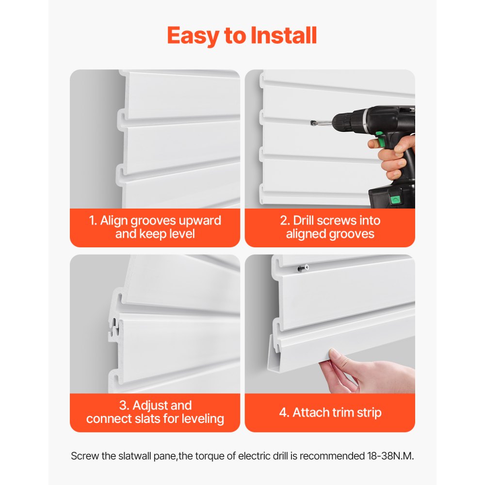 VEVOR Slat Wall Paneling, 4 x 4 ft, PVC Garage Slatwall with Modular Design, White Slat Wall Easy-to-Install Adjustable Slatwall Panel with Coupling Structure & DIY Cutting, Fits for Storage & Display
