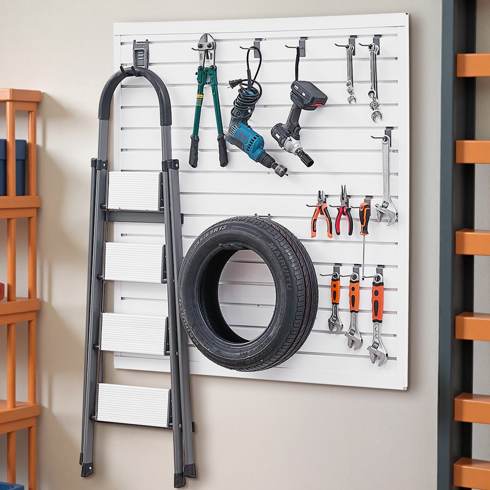 VEVOR Slat Wall Paneling, 4 x 4 ft, PVC Garage Slatwall with Modular Design, White Slat Wall Easy-to-Install Adjustable Slatwall Panel with Coupling Structure & DIY Cutting, Fits for Storage & Display