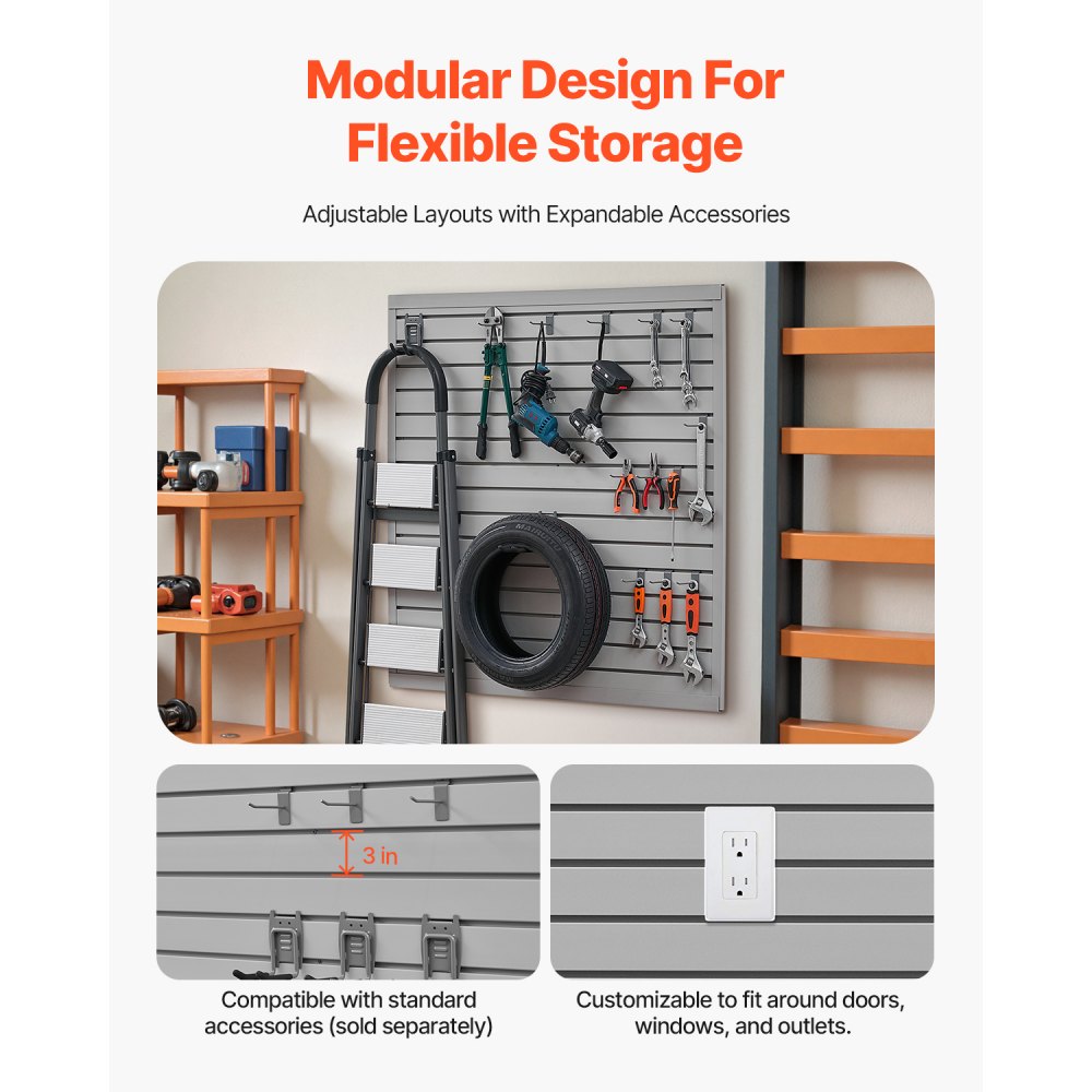 VEVOR Slat Wall Paneling, 4 x 4 ft, PVC Garage Slatwall with Modular Design, Grey Slat Wall Easy-to-Install Adjustable Slatwall Panel with Coupling Structure & DIY Cutting, Fits for Storage & Display