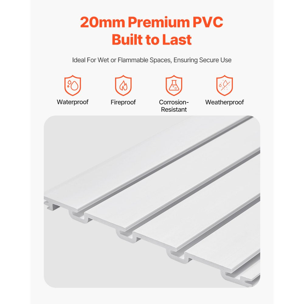VEVOR Slat Wall Paneling, 8 x 4 ft, PVC Garage Slatwall with Accessories, White Slat Wall Easy-to-Install Adjustable Slatwall Panel with Coupling Structure & DIY Cutting, Fits for Storage & Display