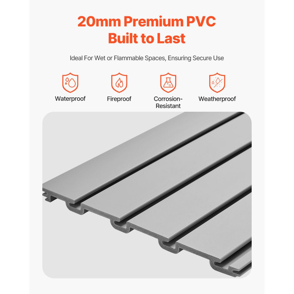 VEVOR Slat Wall Paneling, 8 x 4 ft, PVC Garage Slatwall with Modular Design, Grey Slat Wall Easy-to-Install Adjustable Slatwall Panel with Coupling Structure & DIY Cutting, Fits for Storage & Display