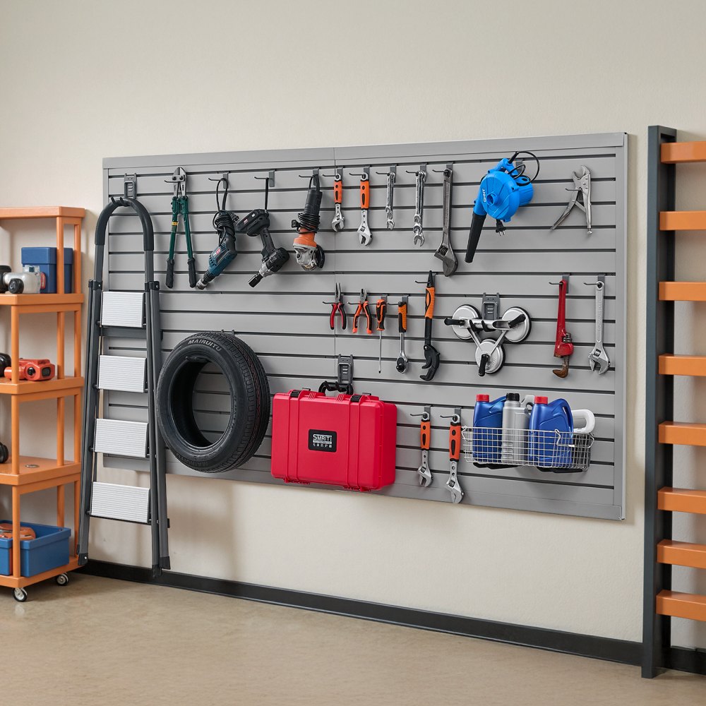 VEVOR Slat Wall Paneling, 8 x 4 ft, PVC Garage Slatwall with Modular Design, Grey Slat Wall Easy-to-Install Adjustable Slatwall Panel with Coupling Structure & DIY Cutting, Fits for Storage & Display