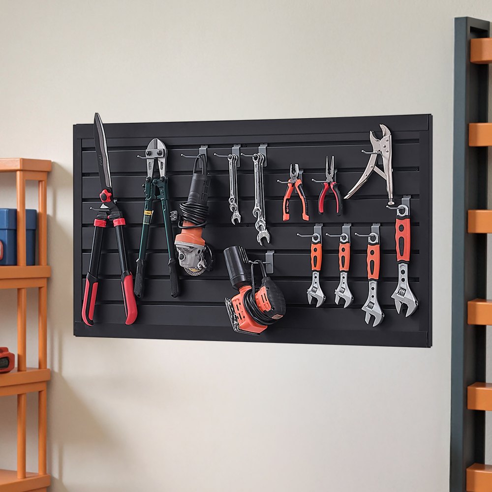VEVOR Slat Wall Paneling, 2 x 4 ft, PVC Garage Slatwall with Modular Design, Black Slat Wall Easy-to-Install Adjustable Slatwall Panel with Coupling Structure & DIY Cutting, Fits for Storage & Display