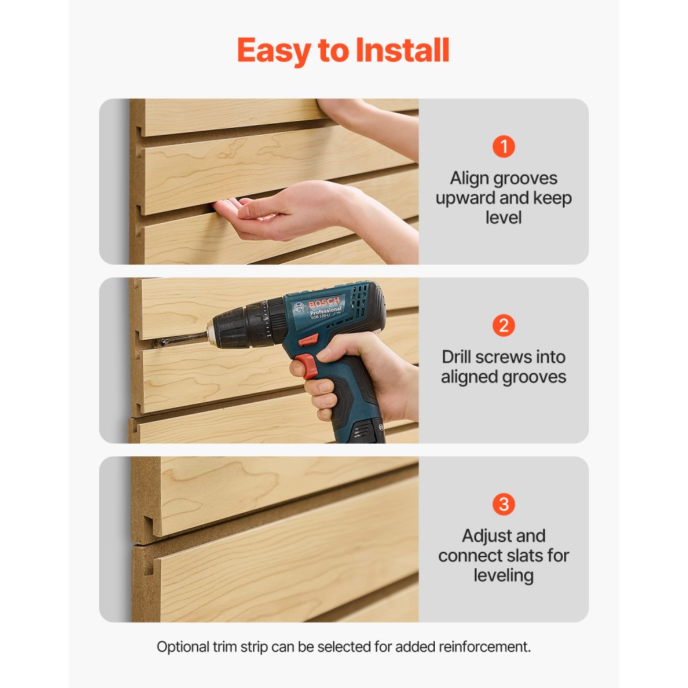 VEVOR Slat Wall Paneling, 4 x 4ft, MDF Garage Slatwall with Modular Design, Natural Slat Wall Easy-to-Install Adjustable Slatwall Panel with Coupling Structure & DIY Cutting, Fit for Storage & Display