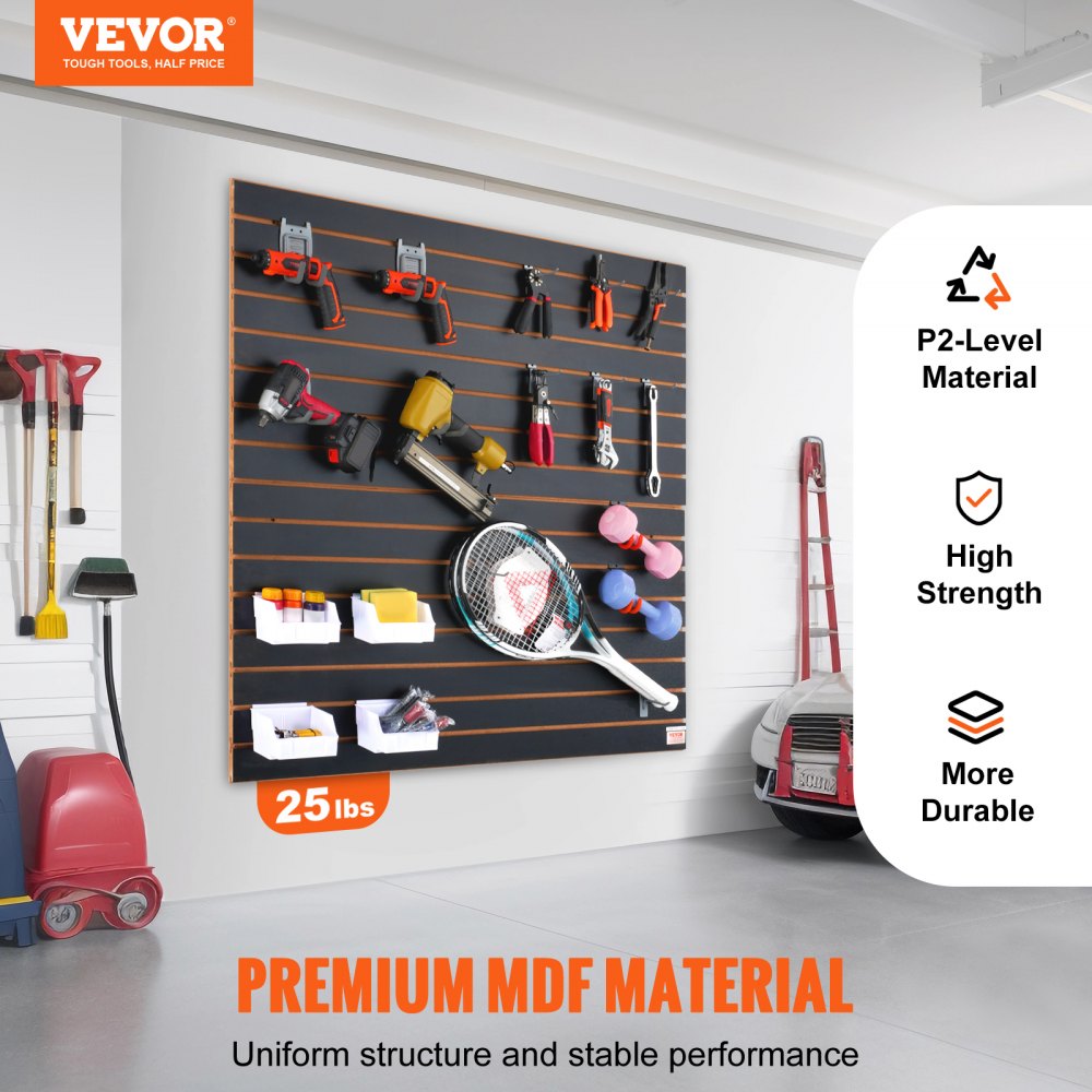 VEVOR Slatwall Panels, 4 ft x 2 ft Black Garage Wall Panels 24"H x 48"L (Set of 2 Panels), Heavy Duty Garage Wall Organizer Panels Display for Retail Store, Garage Wall, and Craft Storage Organization