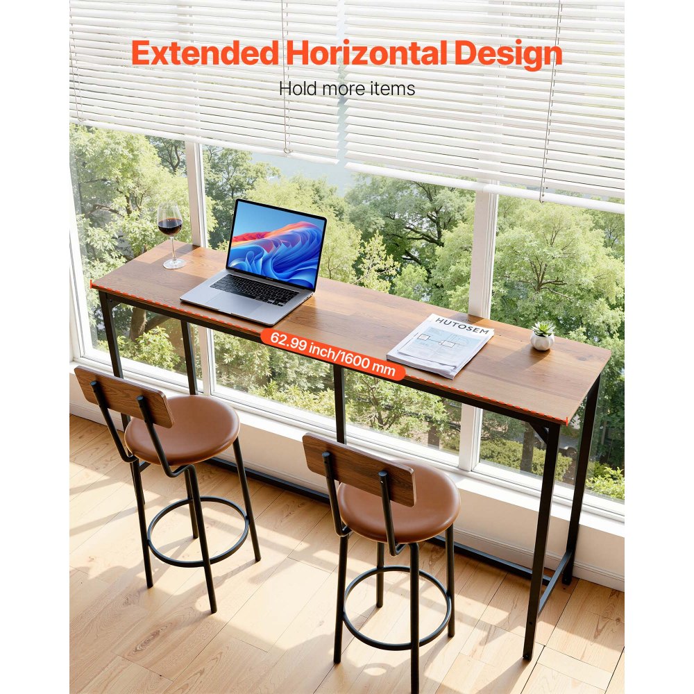 VEVOR Bar Table, 1PCS 53″ Kitchen Bar Table, Tall Dining Tables with Rounded Edge, Rectangular High Top Kitchen Tables for Balcony, Living Room, Light Brown, Black, Extended Horizontal Design
