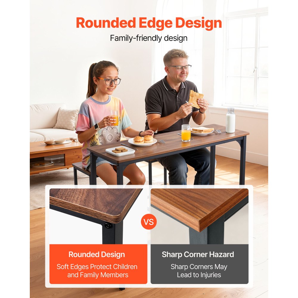 VEVOR Bar Table, 3PCS 47″ Bars Tables Set, Bar Tables and Chair Set with Rounded Edge Design, Rectangular Pub Table with Two Stools for Office Desk, Breakfast Corner, Mini Bars, Rustic Brown, Black