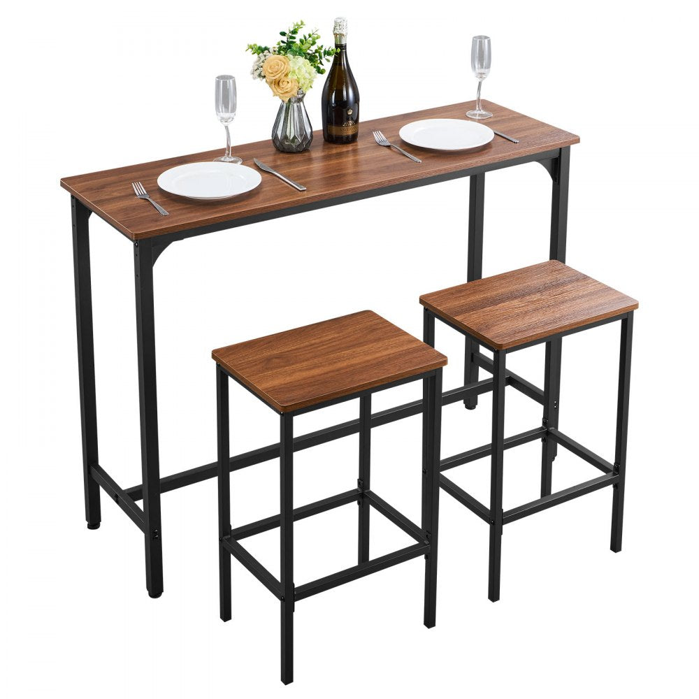 VEVOR Bar Table, 3PCS 47″ Bars Tables Set, Bar Tables and Chair Set with Rounded Edge Design, Rectangular Pub Table with Two Stools for Office Desk, Breakfast Corner, Mini Bars, Rustic Brown, Black