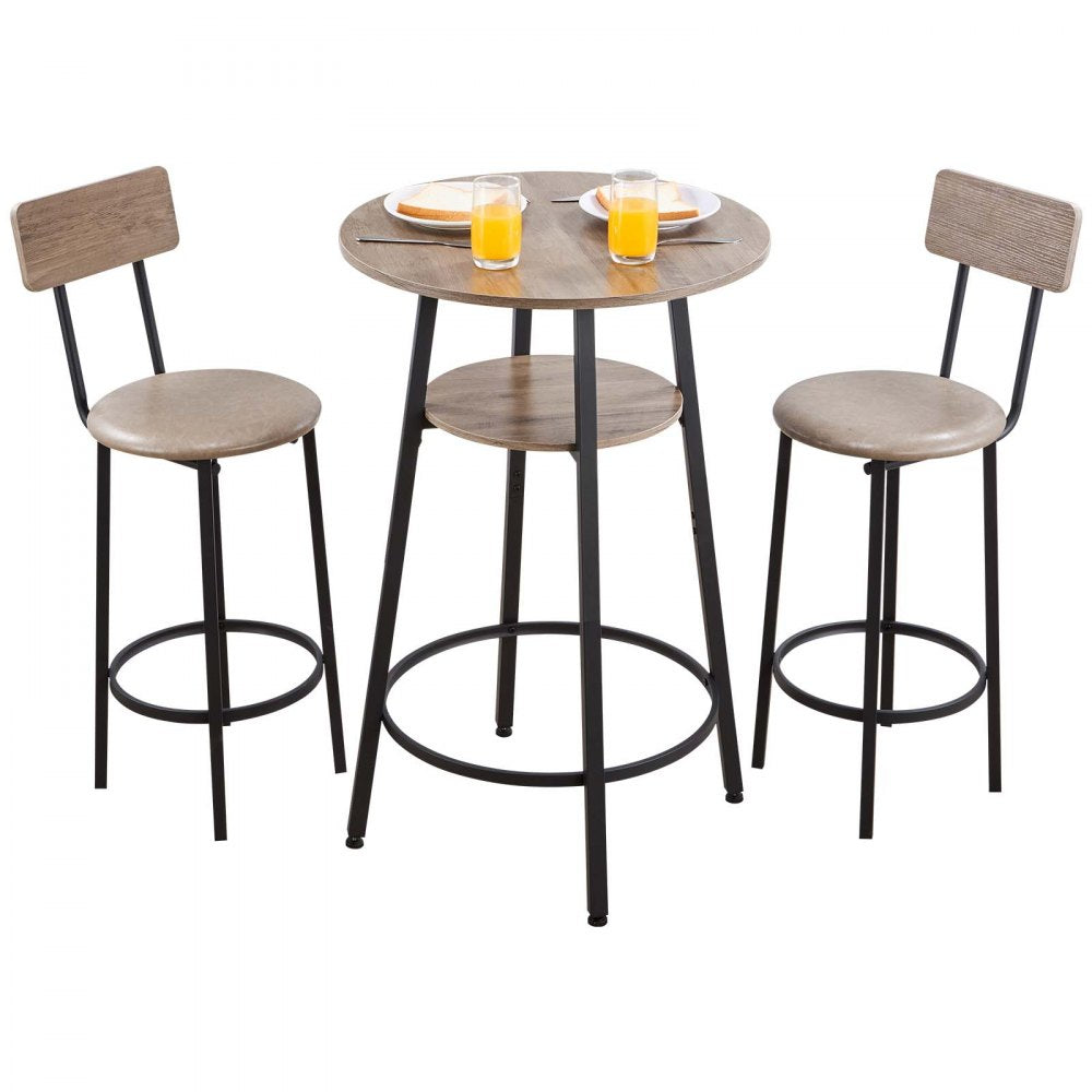VEVOR Bar Table, 3PCS 23.5″ Bars Tables Set, Bar Tables and Chair Set with Rounded Corner Design, Round Pub Table with Two Stools for Office Desk, Breakfast Corner, Mini Bars, Light Gray, Black