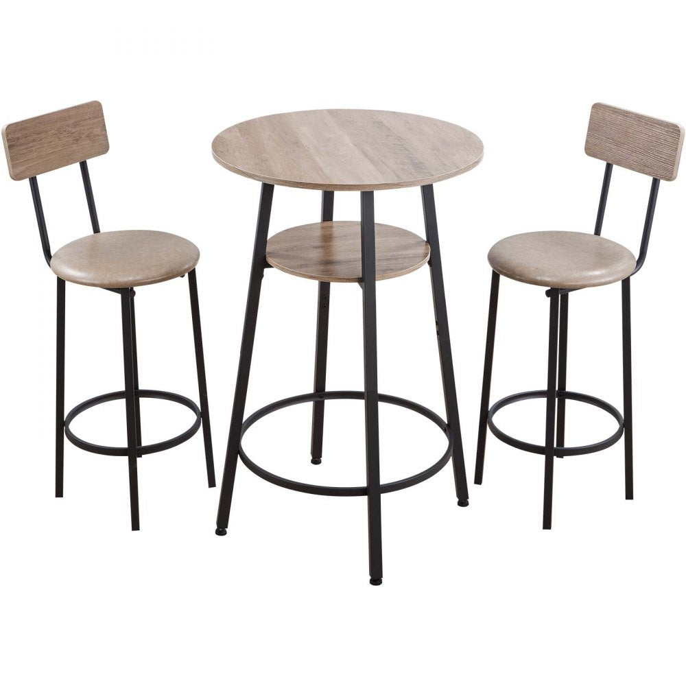 VEVOR Bar Table, 3PCS 23.5″ Bars Tables Set, Bar Tables and Chair Set with Rounded Corner Design, Round Pub Table with Two Stools for Office Desk, Breakfast Corner, Mini Bars, Light Gray, Black