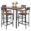 VEVOR Bar Table, 5PCS 35″ Bars Tables Set, Bar Tables and Chair Set with Rounded Edge Design, Square Pub Table with Four Stools for Living Room, Dining Room, Kitchen, Walnut Color, Black