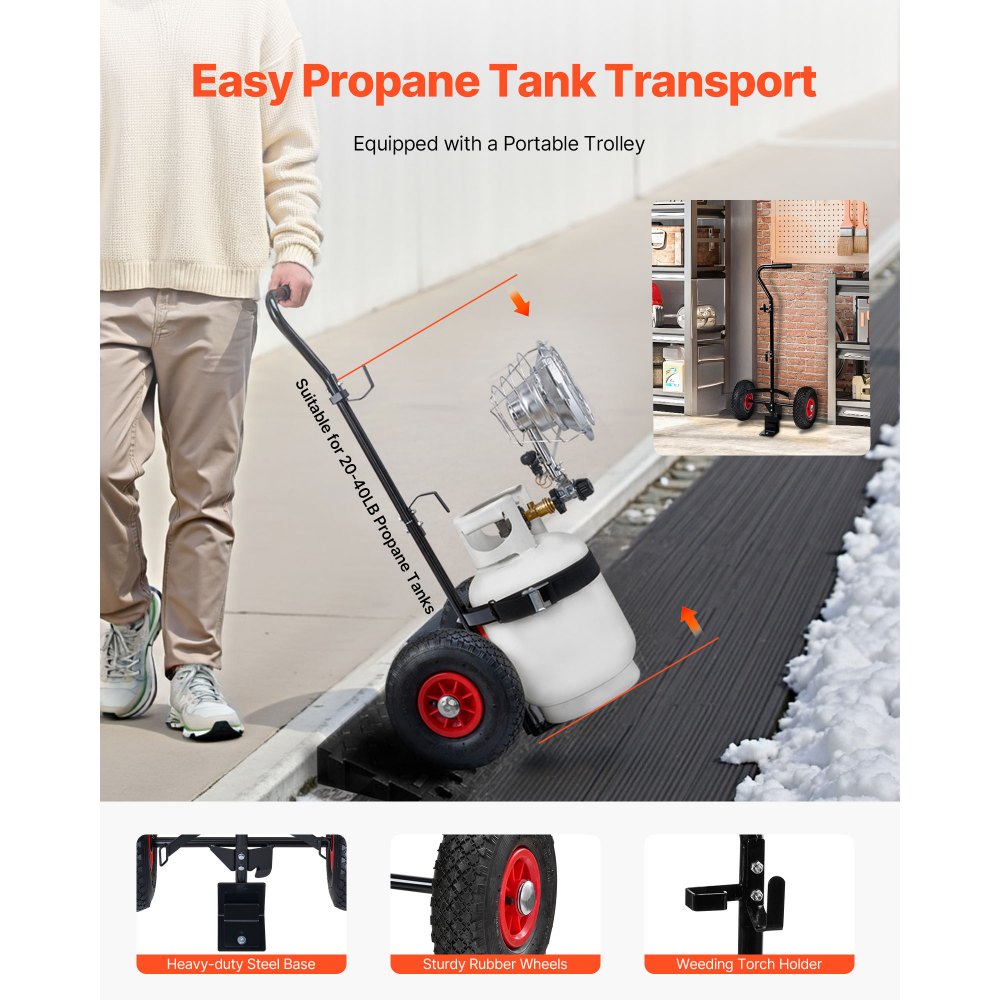 VEVOR Propane Tank Top Heater with Portable Trolley, 15000 BTU Rapid Heating 180-Degree Infrared Radiant Tank Top Gas Heater for 20-40lb Propane Tanks, for Ice Fishing/ Hunting/Outdoor Single Burner