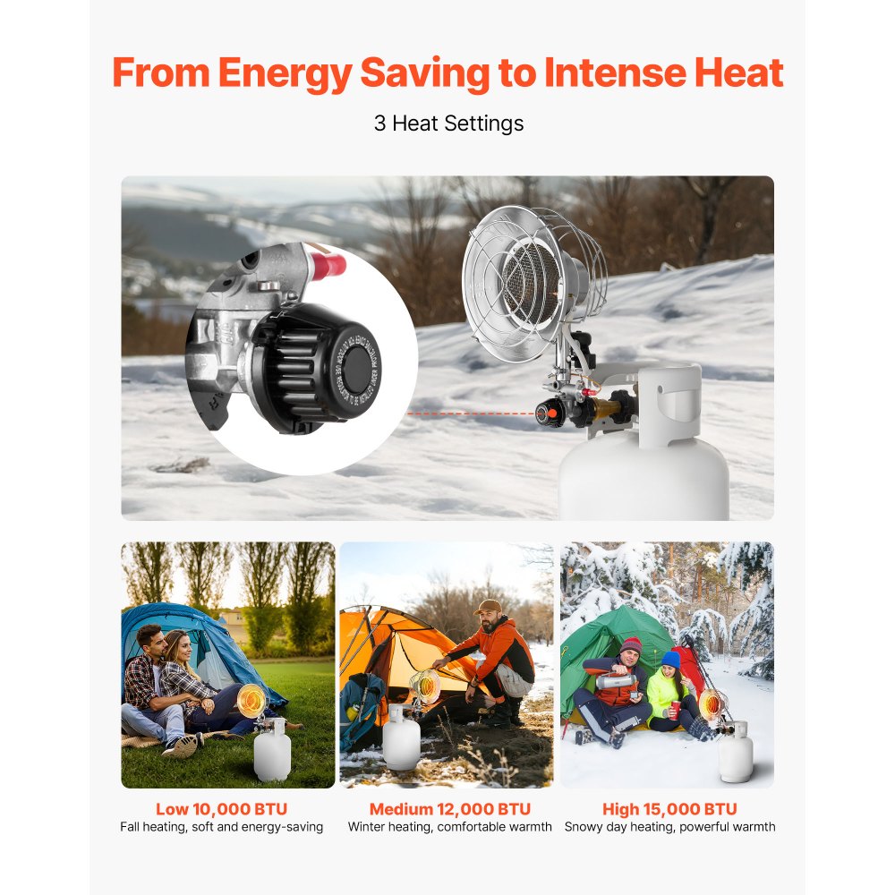 VEVOR Propane Tank Top Heater with Portable Trolley, 15000 BTU Rapid Heating 180-Degree Infrared Radiant Tank Top Gas Heater for 20-40lb Propane Tanks, for Ice Fishing/ Hunting/Outdoor Single Burner