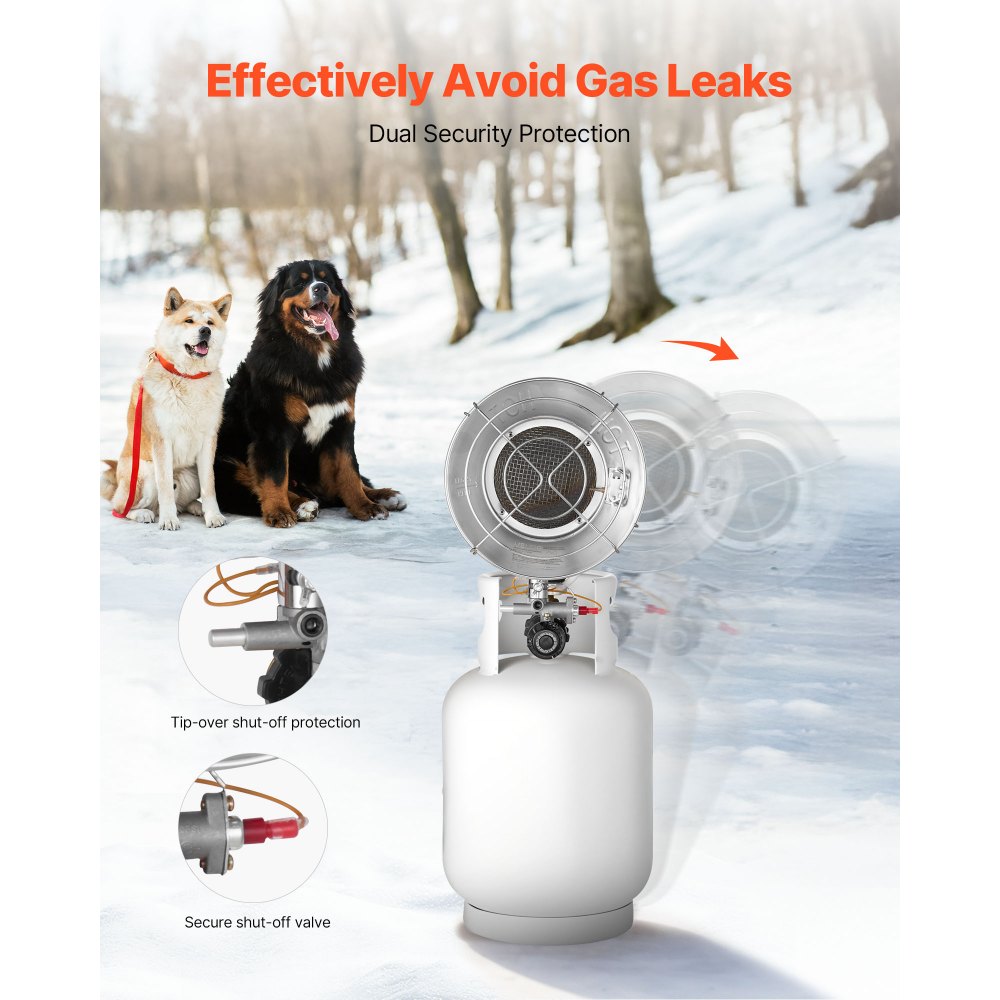 VEVOR Propane Tank Top Heater with Portable Trolley, 15000 BTU Rapid Heating 180-Degree Infrared Radiant Tank Top Gas Heater for 20-40lb Propane Tanks, for Ice Fishing/ Hunting/Outdoor Single Burner