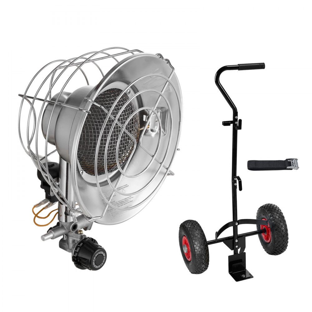 VEVOR Propane Tank Top Heater with Portable Trolley, 15000 BTU Rapid Heating 180-Degree Infrared Radiant Tank Top Gas Heater for 20-40lb Propane Tanks, for Ice Fishing/ Hunting/Outdoor Single Burner