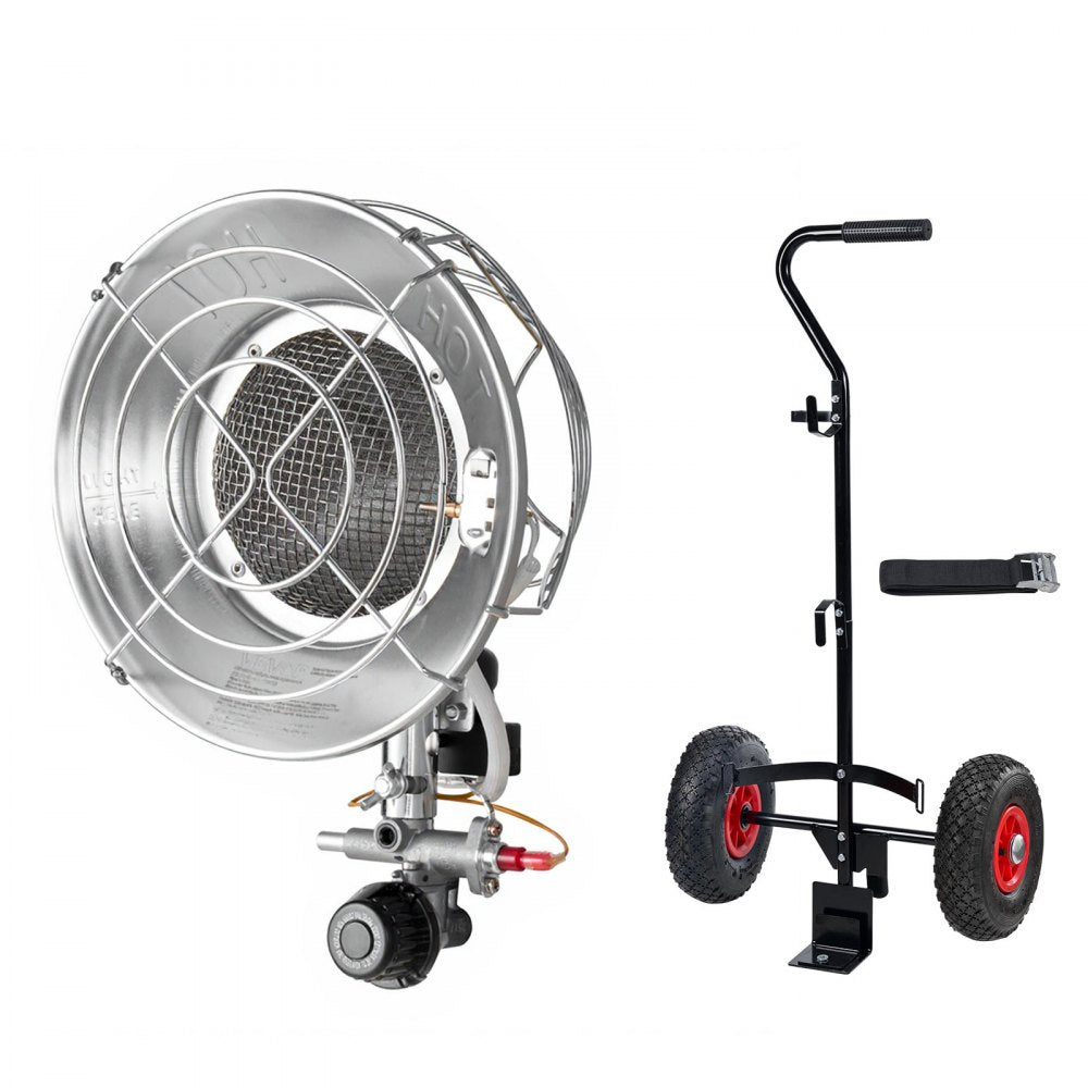 VEVOR Propane Tank Top Heater with Portable Trolley, 15000 BTU Rapid Heating 180-Degree Infrared Radiant Tank Top Gas Heater for 20-40lb Propane Tanks, for Ice Fishing/ Hunting/Outdoor Single Burner
