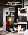 Keep coffee hot in 2.5 L thermal carafe (4 hours) with comfort handle and built-in faucet