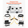 VEVOR RV Propane Quick Connect Y Splitter Adapter with Shutoff Valve, 2 Way 1/4 inch Quick Disconnect Kit, Fits for RV Trailer, Quick Connect Propane Hose Connect to Motorhome Tabletop Camping Grill