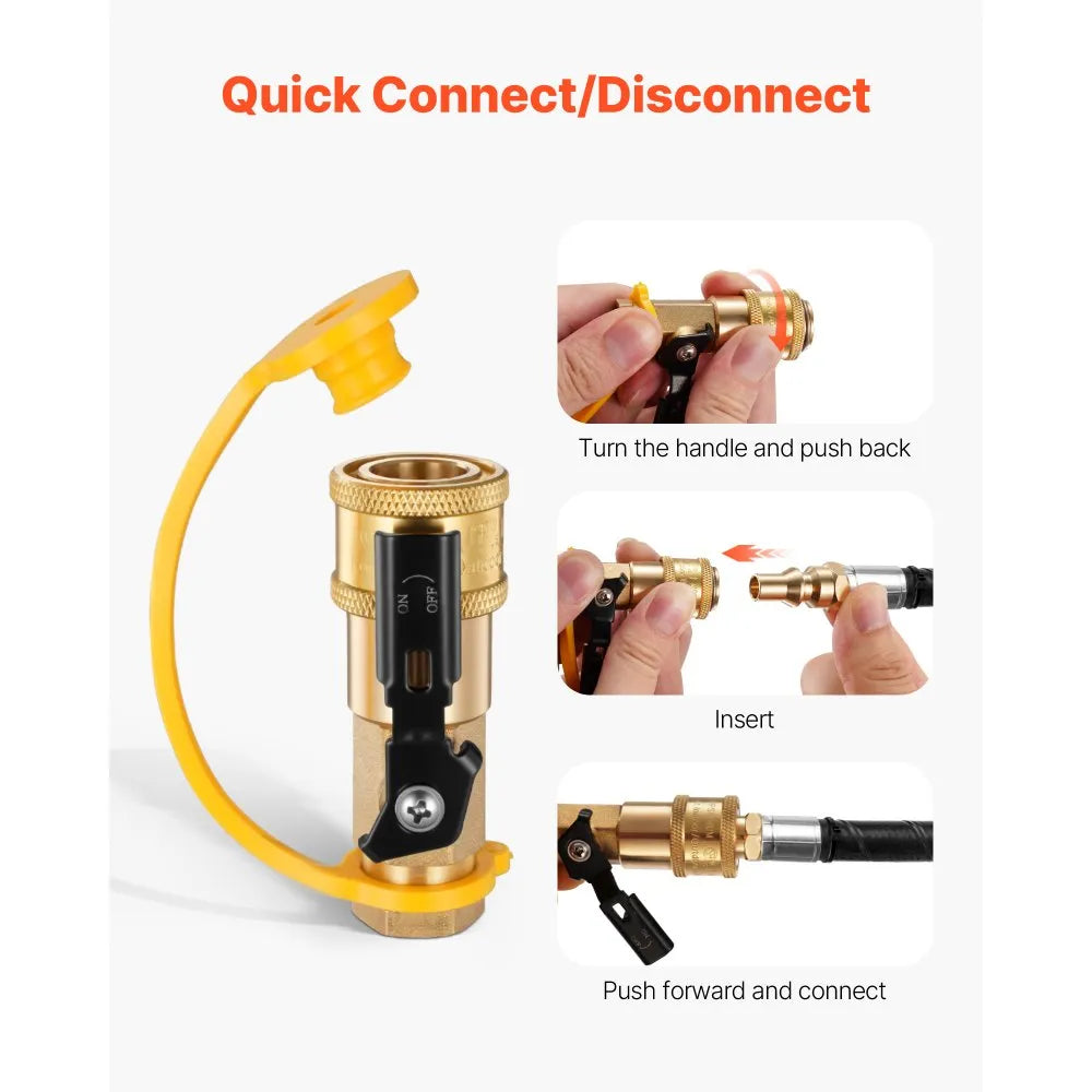 VEVOR RV Propane Quick Connect Fitting Adapter Valve, 7 Pieces, 1/4-Inch Male NPT Full Flow Plug & 3/8-Inch Male Flare Quick Kit for Low Pressure Gas Appliances and RV Propane Quick Connections