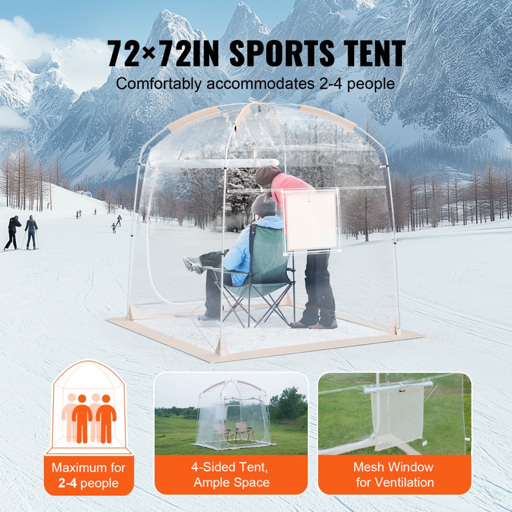 VEVOR Sports Tent, 2-4 People, Instant Tent Shelter Weatherproof Pod, Outdoor Bubble Clear View Tent, Climate Canopy Shelter for Soccer, Football, Softball & Other Sporting Events, Parades, Fishing