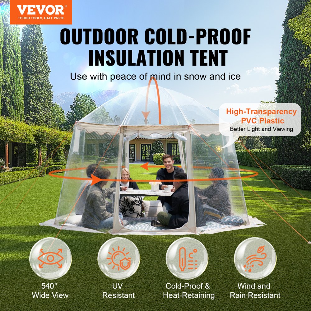 VEVOR Sports Tent, 4-8 People, Instant Pop-Up Tent Shelter Weatherproof Pod, Outdoor Bubble Clear View Tent, Climate Canopy Shelter for Soccer, Football, Softball & Other Sporting Events and Parades
