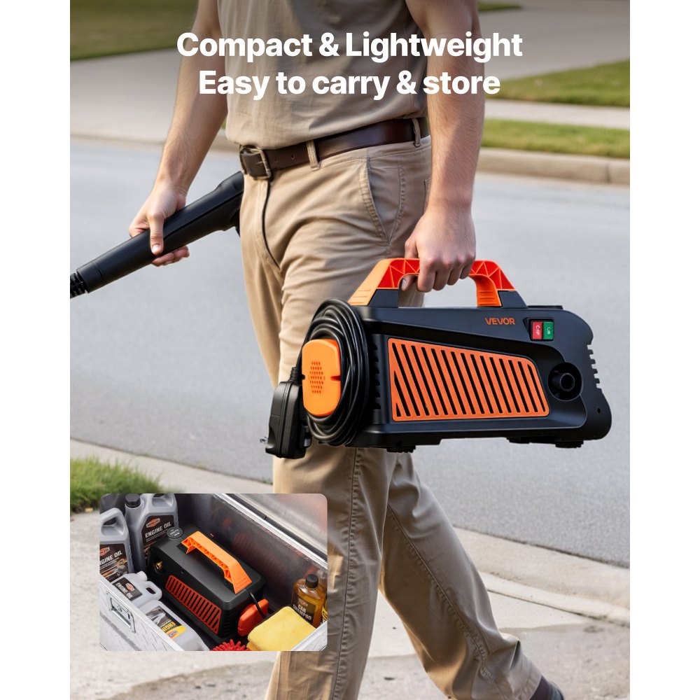 VEVOR Electric Pressure Washer, 2000 Max PSI 1.59 Max GPM, Portable Power Washer with 4 Nozzles, Metal Extension Wand, Built-in Carry Handle, Compact & Flexible for  Cars,Driveways,Patios,Fences,Home