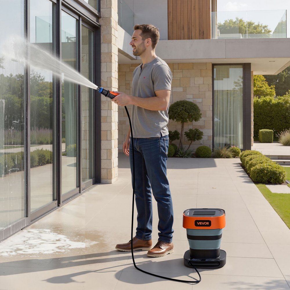 VEVOR Portable Cordless Pressure Washer with 2.64 Gal Tank, Foldable Power Washer 109 Max PSI 0.79 Max GPM, 3 Nozzles,Flexible 78.7 in Hose, Type-C Charging, for Bike Cleaning, Patio, Camping, Garden