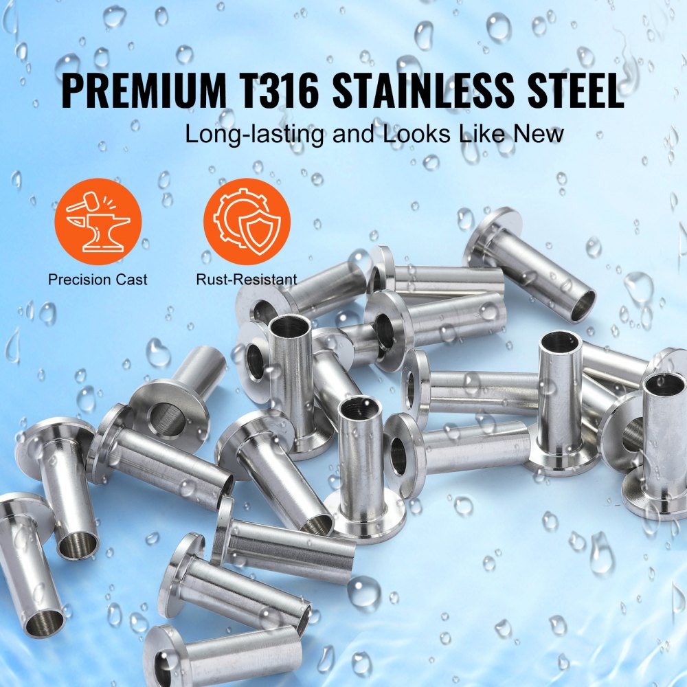 VEVOR 121 Pack T316 Stainless Steel Protector Sleeves for 5/32" 3/16" Wire Rope Cable Railing, DIY Balustrade T316 Marine Grade, Come with A Free Drill Bit, Silver