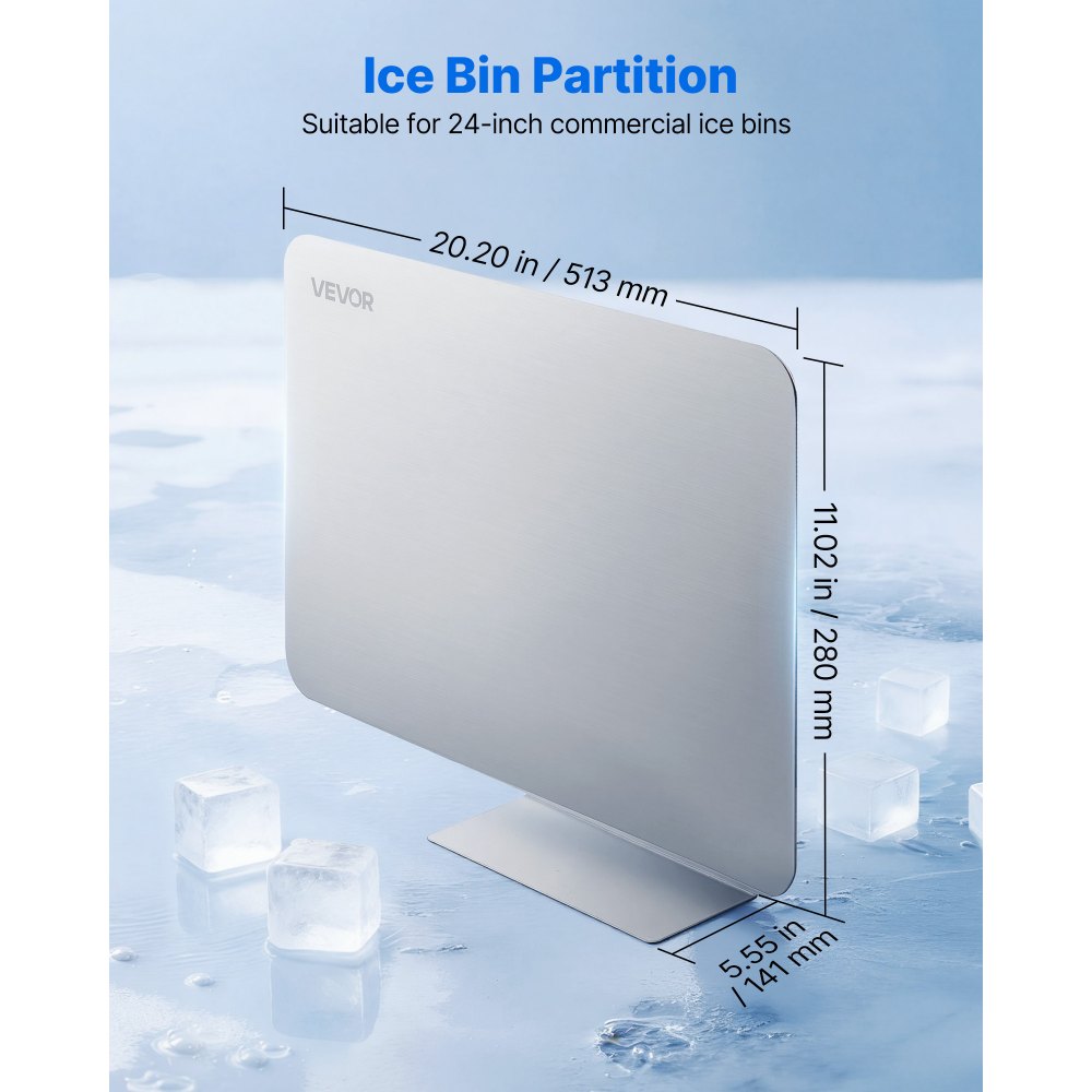 VEVOR Ice Bin Partition, 20.2 x 5.55 Inch, Stainless Steel Divider for 24 Inch Bar Ice Bins, Stable Bottom Support & Easy to Clean, Food Grade 304 Stainless Steel for Kitchen, Bar, Restaurant, Pub