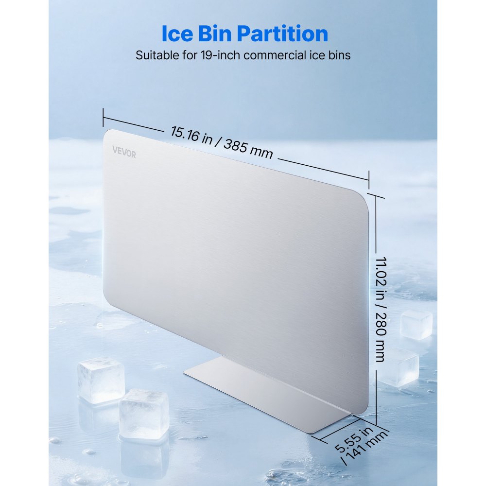 VEVOR Ice Bin Partition, 15.2 x 5.55 Inch, Stainless Steel Divider for 19 Inch Bar Ice Bins, Stable Bottom Support & Easy to Clean, Food Grade 304 Stainless Steel for Kitchen, Bar, Restaurant, Pub
