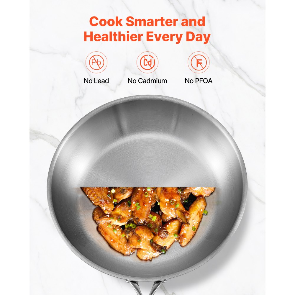 VEVOR Tri-Ply Stainless Steel Frying Pan, 3 Pcs Set (8, 10, 12 in), Cooking Skillet with Heat-Resistant Handle, Chef's Kitchen Cookware, Oven, Gas, Electric, Induction, Dishwasher Compatible, Silver