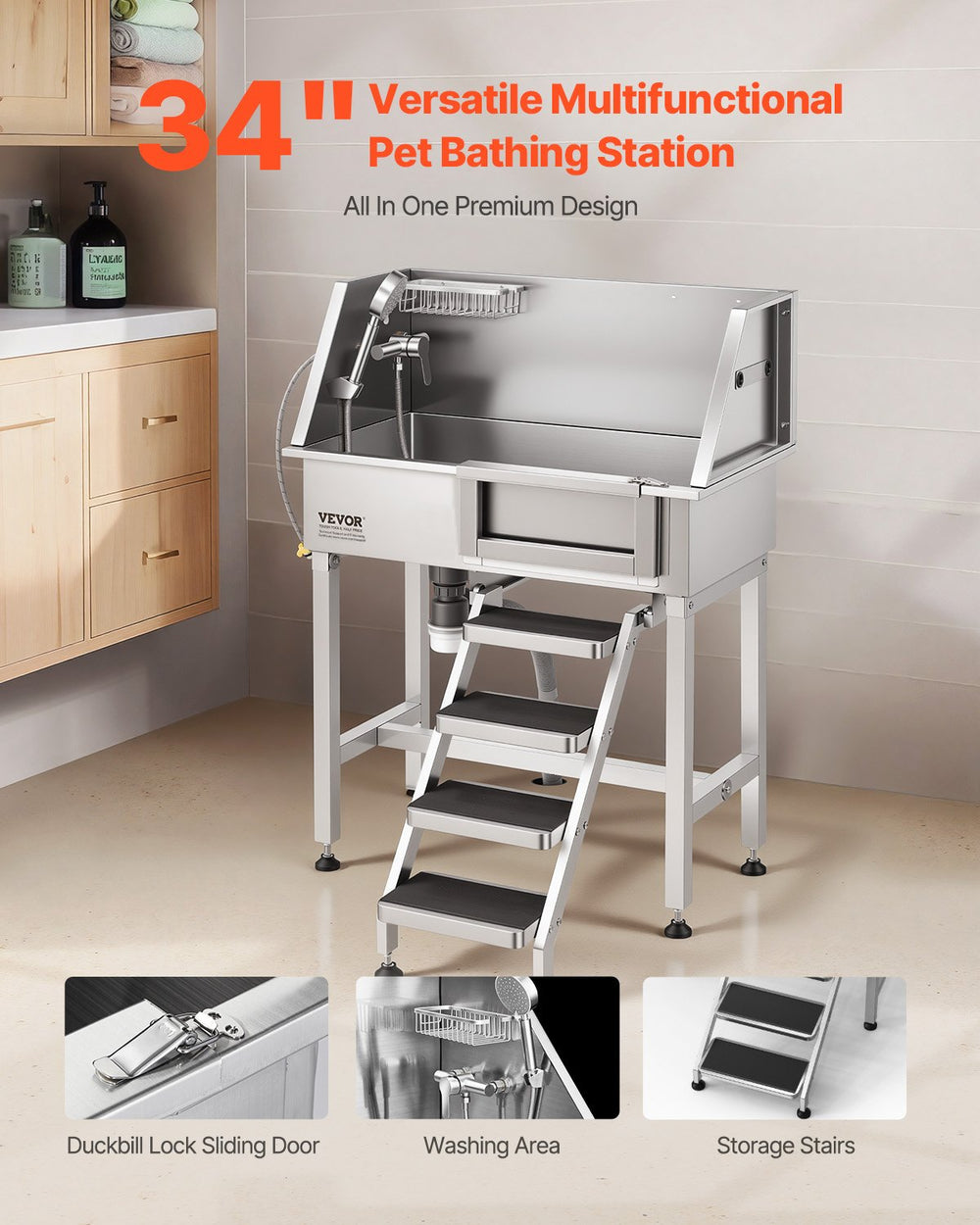 VEVOR 34-inch versatile multifunctional pet bathing station (lifestyle image)