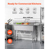VEVOR 3 Compartment Sink, 18-Gauge 304 Stainless Steel, 14" x 16" x 11" Bowl Size, 3 Bay Commercial Kitchen Prep & Utility Sink with 2 Drainboards and Backsplash for Restaurant, Food Truck & Home Use
