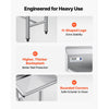 VEVOR 3 Compartment Sink, 18-Gauge 304 Stainless Steel, 14" x 16" x 11" Bowl Size, 3 Bay Commercial Kitchen Prep & Utility Sink with 2 Drainboards and Backsplash for Restaurant, Food Truck & Home Use