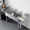 VEVOR 3 Compartment Sink, 18-Gauge 304 Stainless Steel, 14" x 16" x 11" Bowl Size, 3 Bay Commercial Kitchen Prep & Utility Sink with 2 Drainboards and Backsplash for Restaurant, Food Truck & Home Use