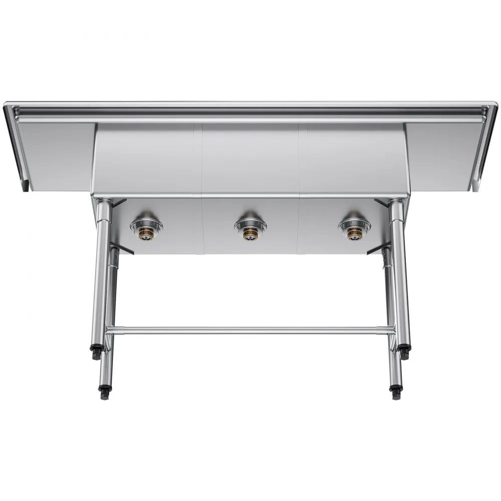 VEVOR 3 Compartment Sink, 18-Gauge 304 Stainless Steel, 14" x 16" x 11" Bowl Size, 3 Bay Commercial Kitchen Prep & Utility Sink with 2 Drainboards and Backsplash for Restaurant, Food Truck & Home Use