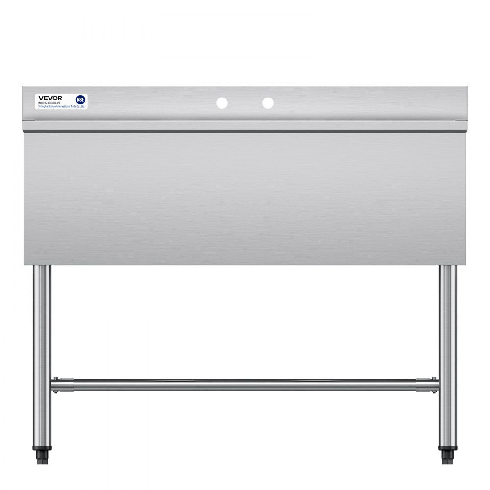 VEVOR 3 Compartment Sink, 18-Gauge 304 Stainless Steel, 10" x 14" x 10" Bowl Size, 3 Bay Commercial Under Bar Sink with Backsplash and Efficient Drainage for Kitchen, Restaurant, Food Truck & Home Use