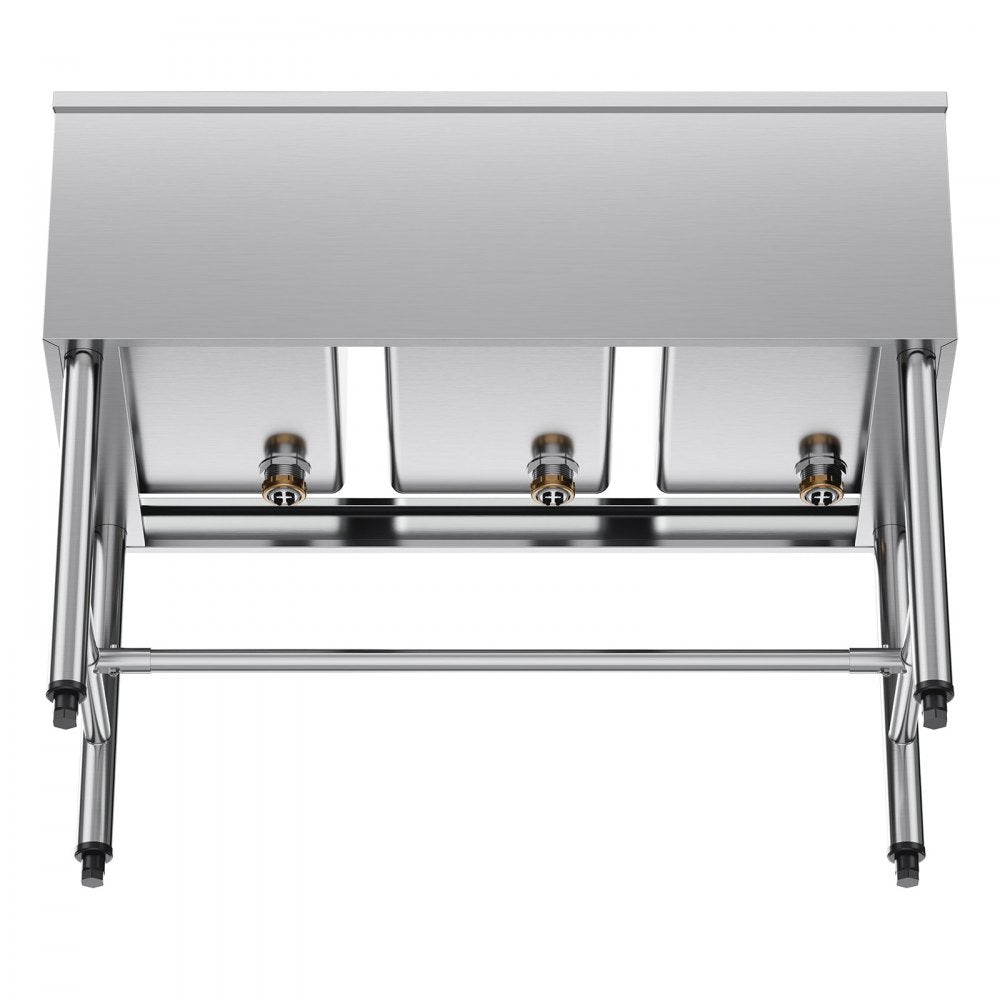 VEVOR 3 Compartment Sink, 18-Gauge 304 Stainless Steel, 10" x 14" x 10" Bowl Size, 3 Bay Commercial Under Bar Sink with Backsplash and Efficient Drainage for Kitchen, Restaurant, Food Truck & Home Use