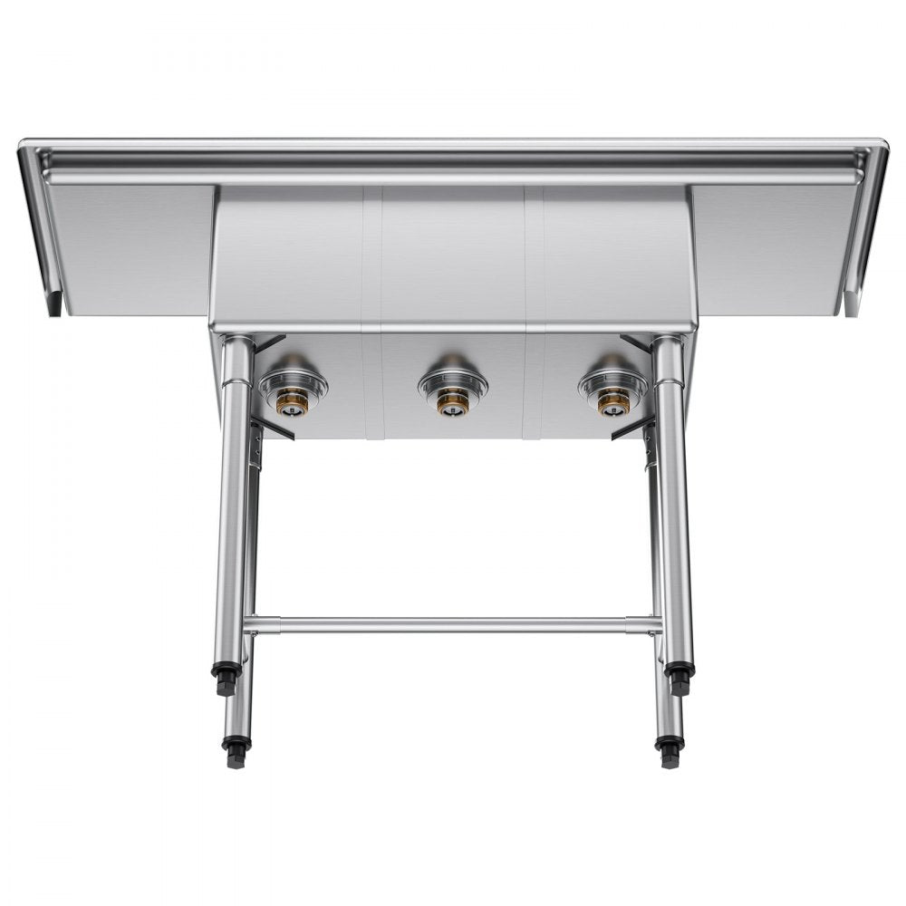 VEVOR 3 Compartment Sink, 18-Gauge 304 Stainless Steel, 10" x 14" x 10" Bowl Size, 3 Bay Commercial Kitchen Prep & Utility Sink with 2 Drainboards and Backsplash for Restaurant, Food Truck & Home Use